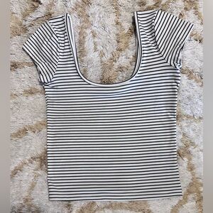Cotton On Black and White Striped Short Sleeve Top